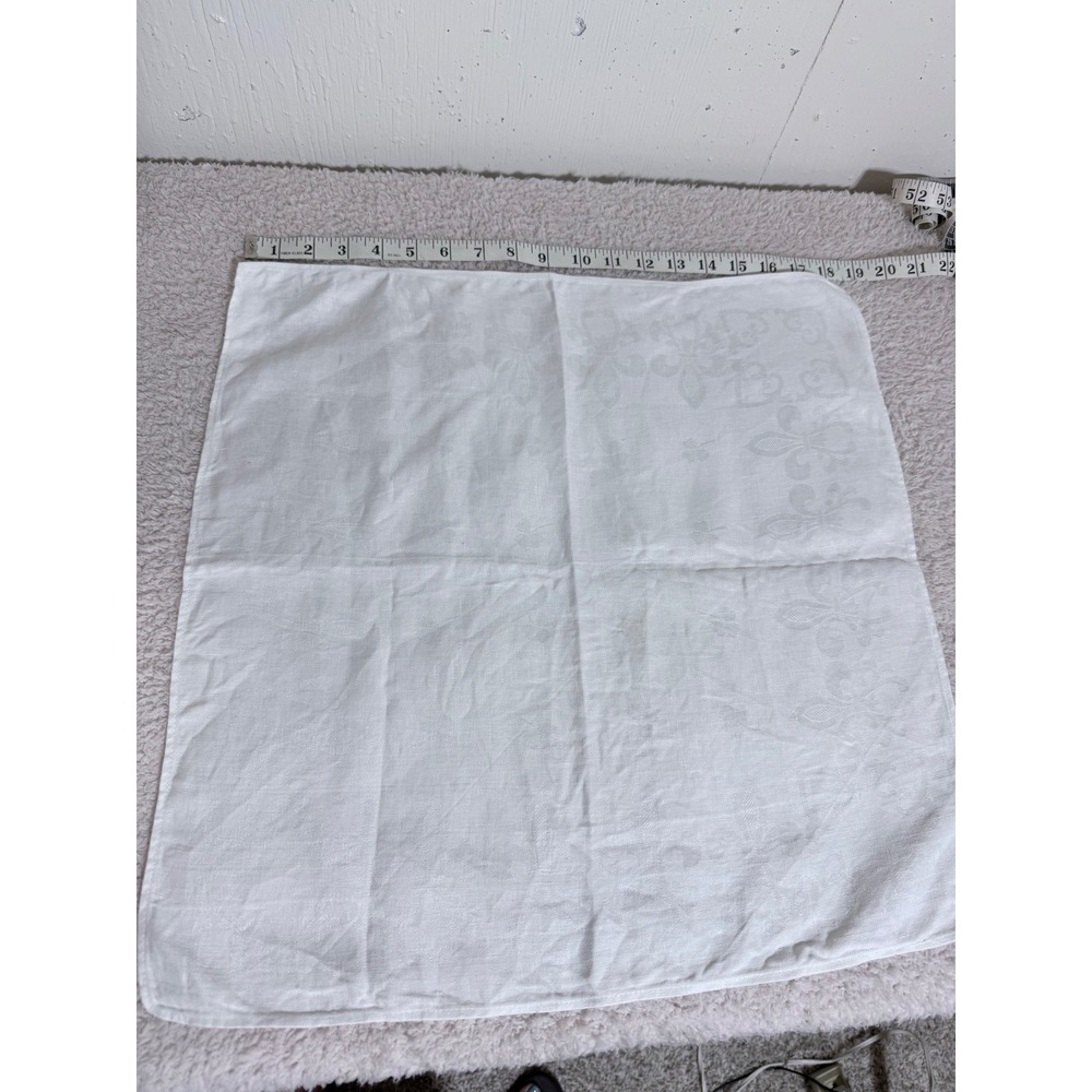 White Linen Damask Napkins Set of 3 Fleur-de-Lis Pattern 18x18 Square Vintage